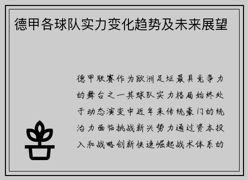 德甲各球队实力变化趋势及未来展望